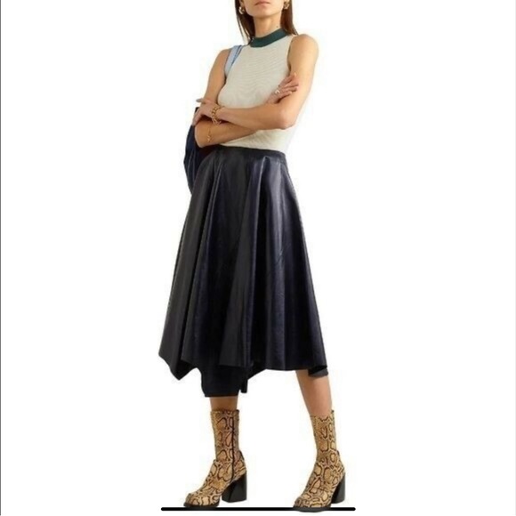 7 for All Mankind Asymmetrical Hem Faux leather Midi Skirt Black S NWT - Picture 2 of 5